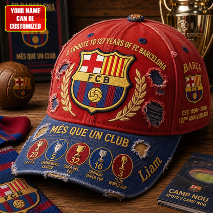 Personalized Barca FC 127 Years Of Legend Denim Classic Cap (1899-2026)