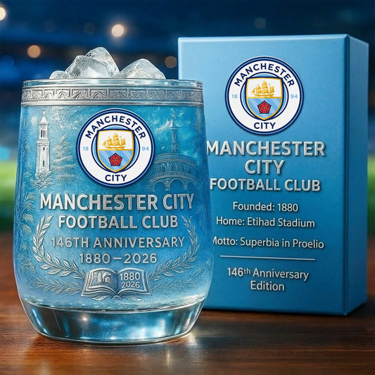 Personalized Man City 146 Years Anniversary Whisky , Man City Anniversary Edition Whiskey Glass