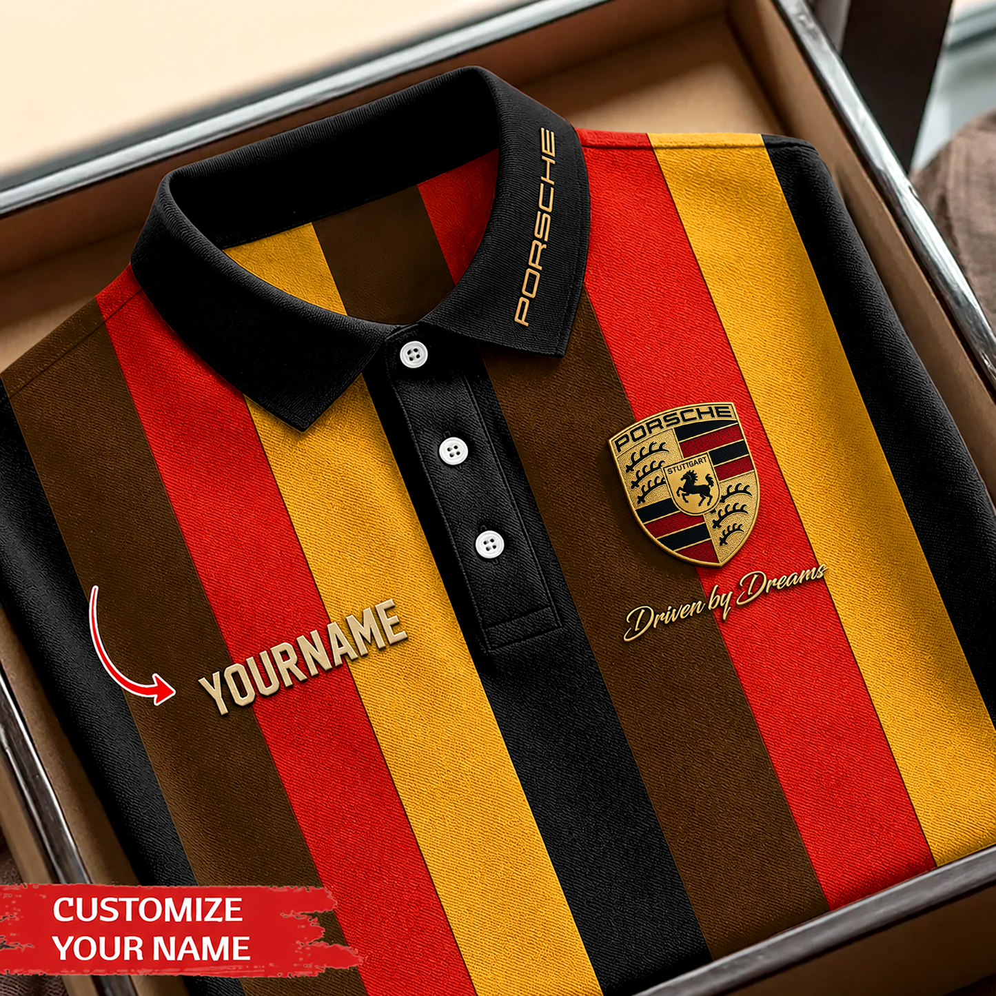 Personalized Pors Crest Vertical Stripe Polo Shirt