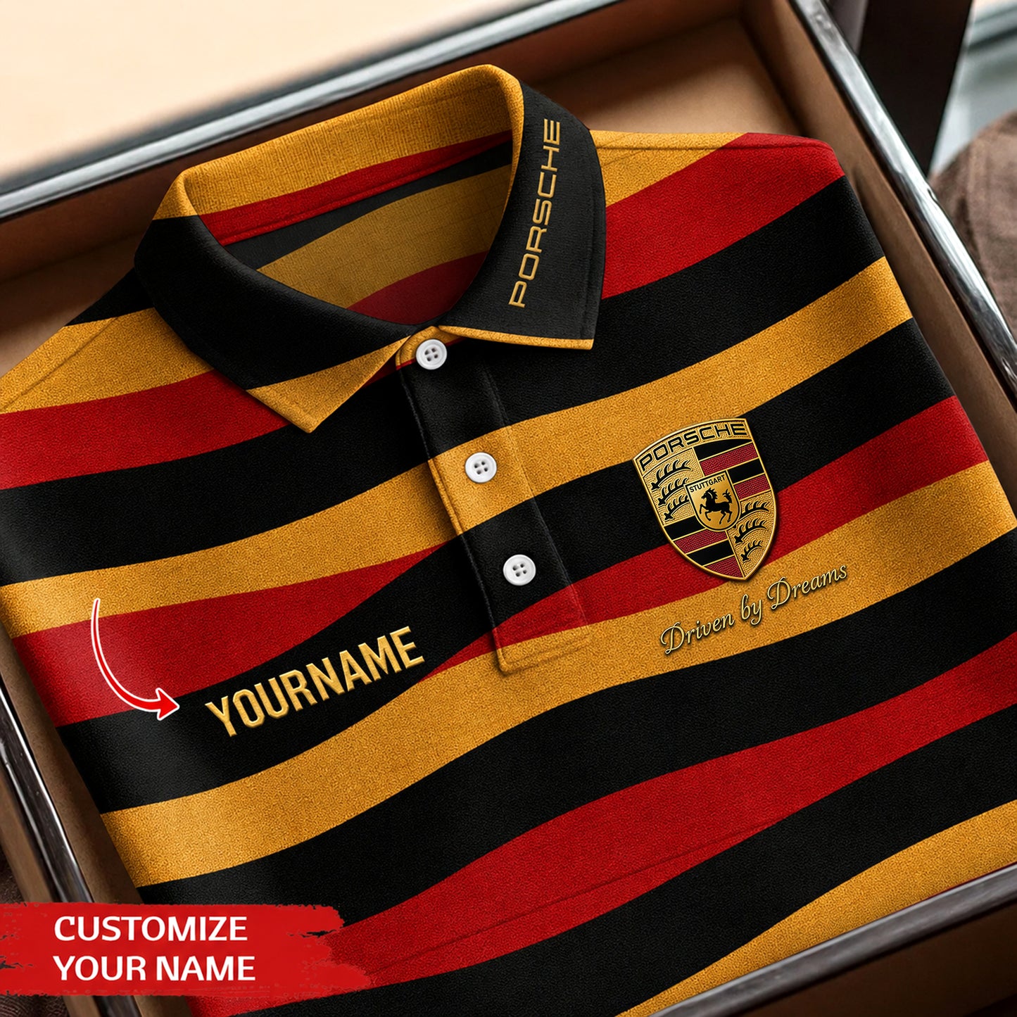 Personalized Pors Crest Horizontal Stripe Polo Shirt