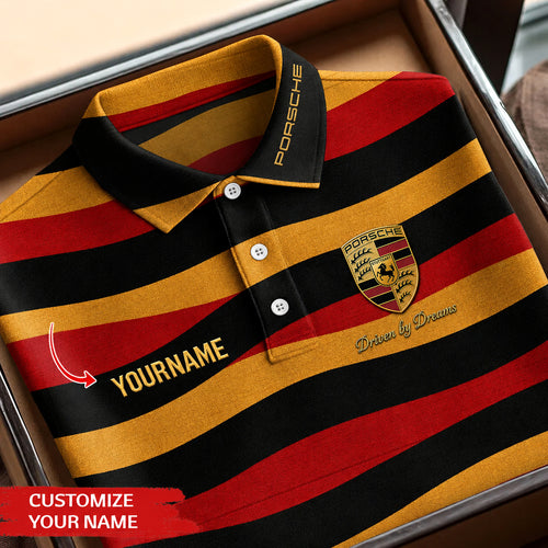 Personalized Pors Crest Horizontal Stripe Polo Shirt