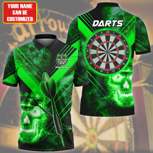 Personalized Name Skull Darts Lighning Green Version All Over Printed Unisex Shirt Q180603