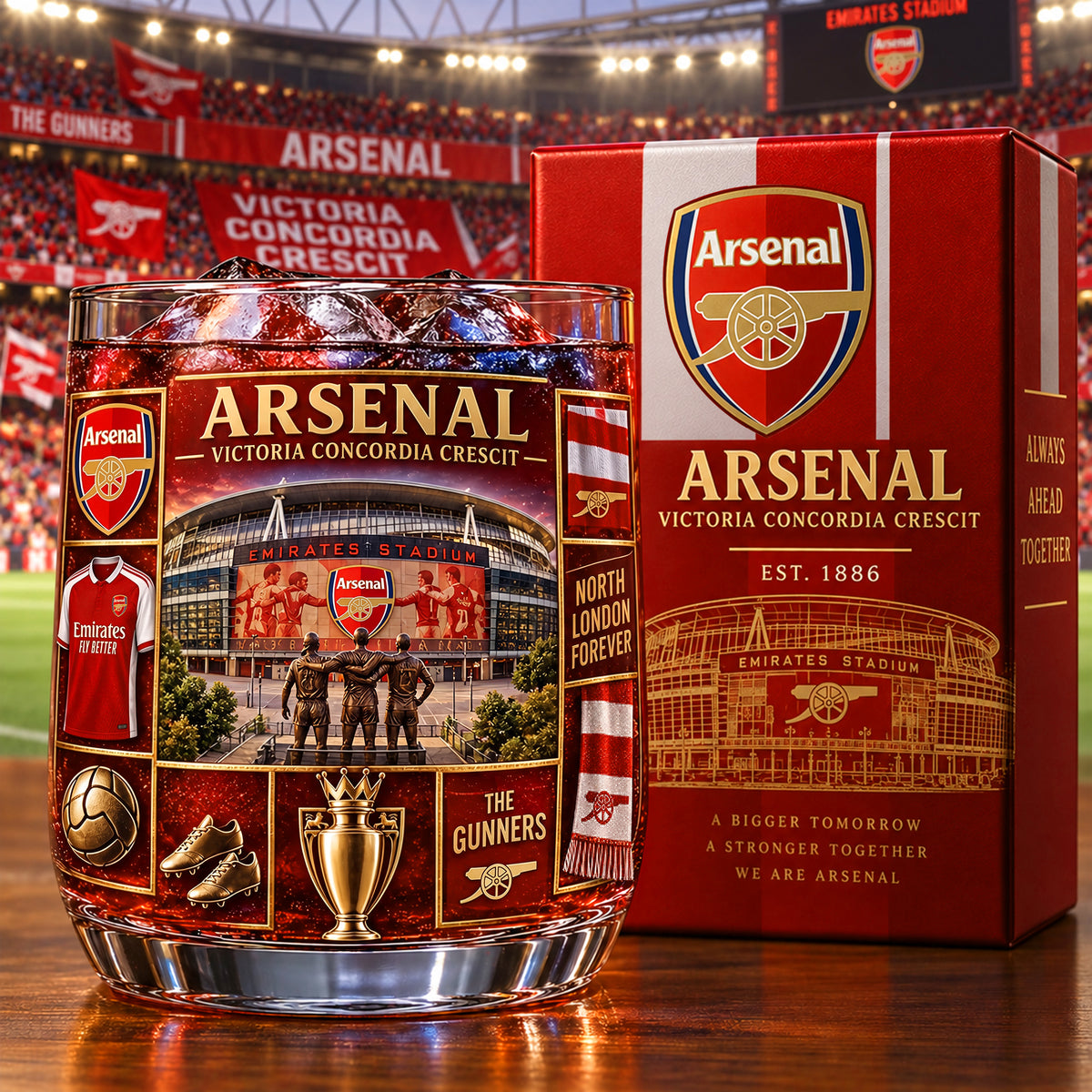 Personalized Arsenal The Gunners Celebration Stadium Whisky , Arsenal Whiskey Glass, Holiday Gifts