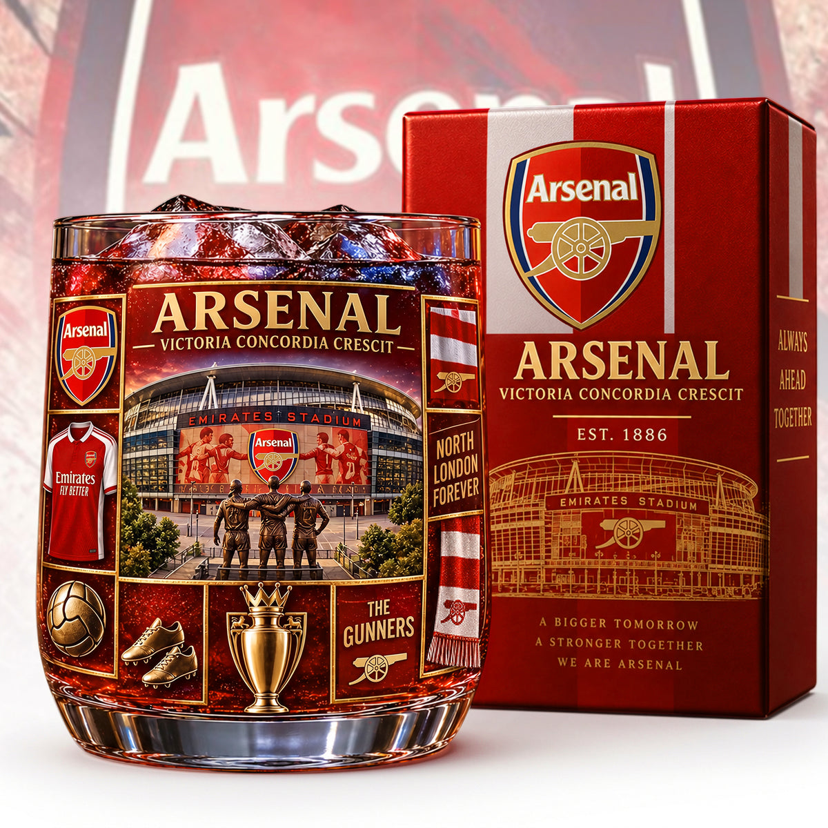 Personalized Arsenal The Gunners Celebration Stadium Whisky , Arsenal Whiskey Glass, Holiday Gifts
