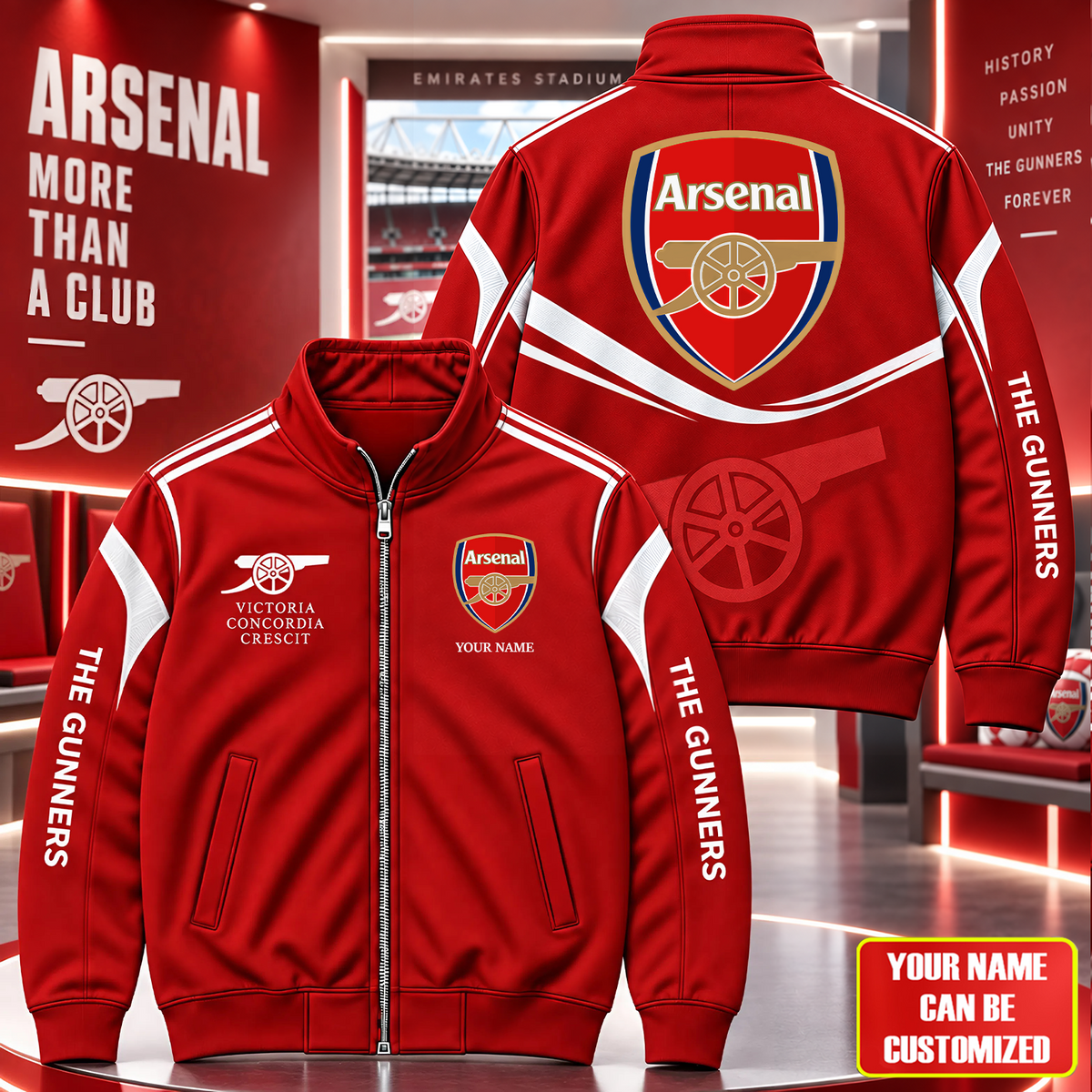 Personalized Arsenal 2026 Victoria Zipper Stand Collar Jacket