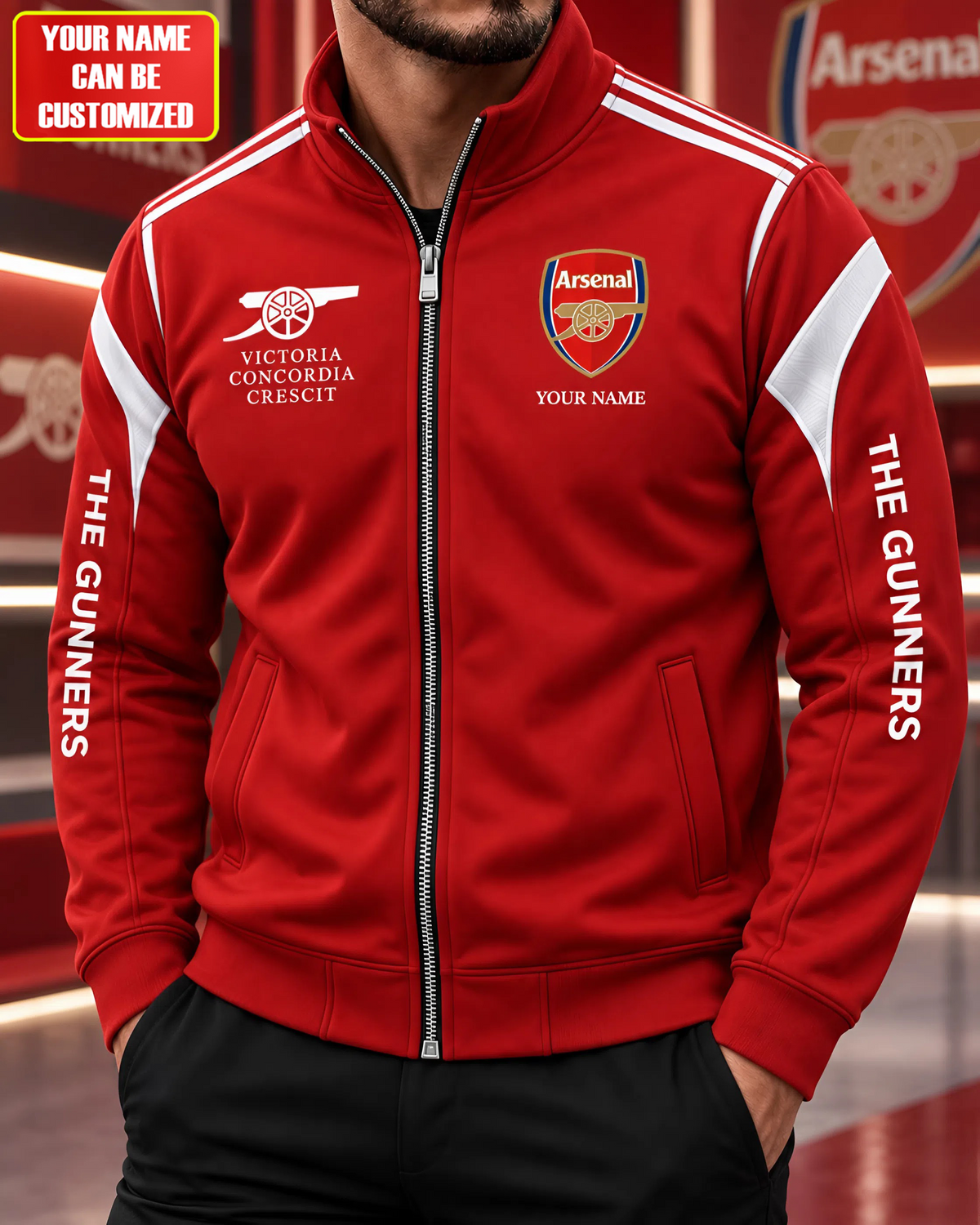Personalized Arsenal 2026 Victoria Zipper Stand Collar Jacket