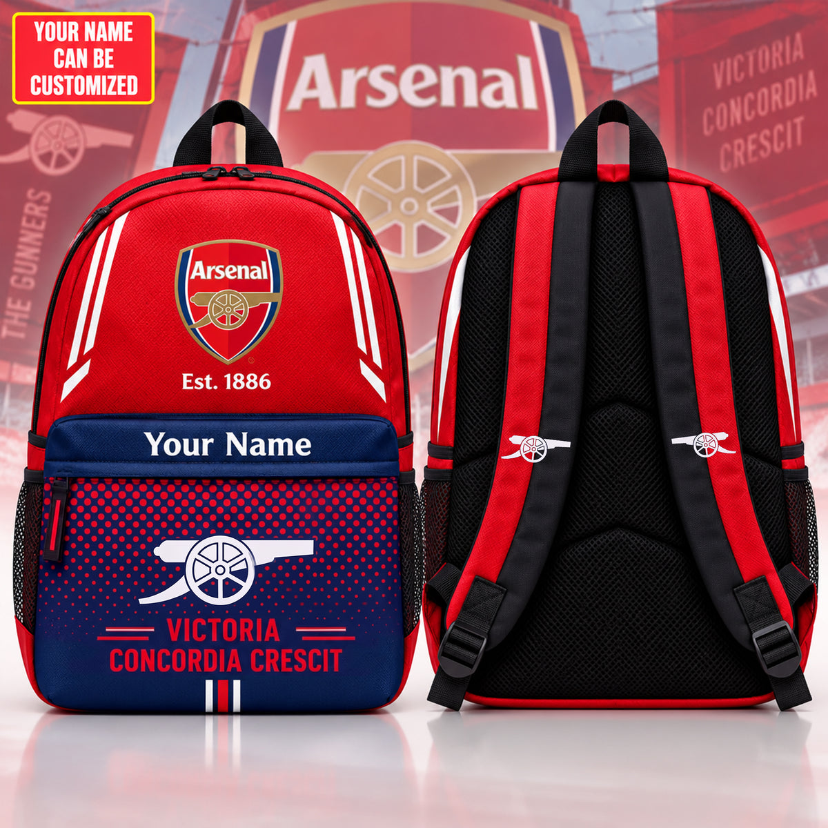 Personalized Arsenal Victoria 2026 Sport Backpack with Custom Name – Gift for Arsenal Fans