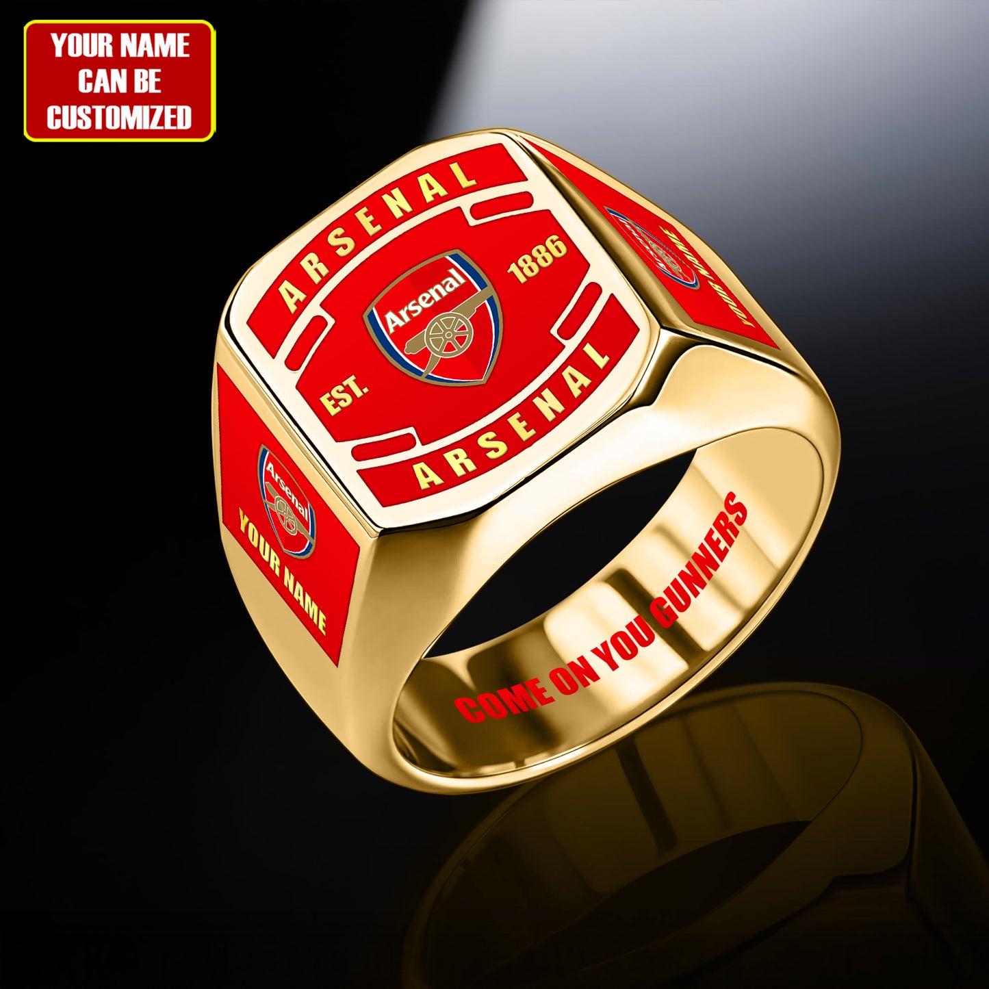 Arsenal FC Custom Name Classic Design Ring