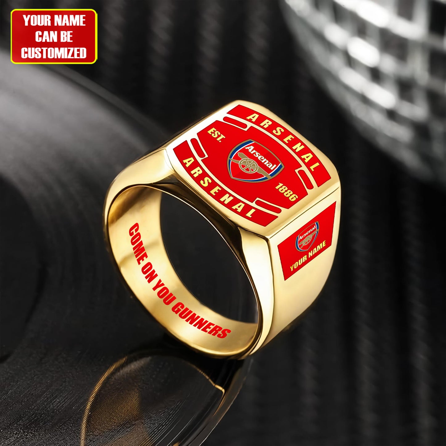 Arsenal FC Custom Name Classic Design Ring