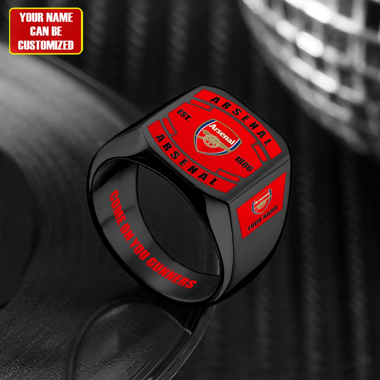 Arsenal FC Custom Name Classic Design Ring