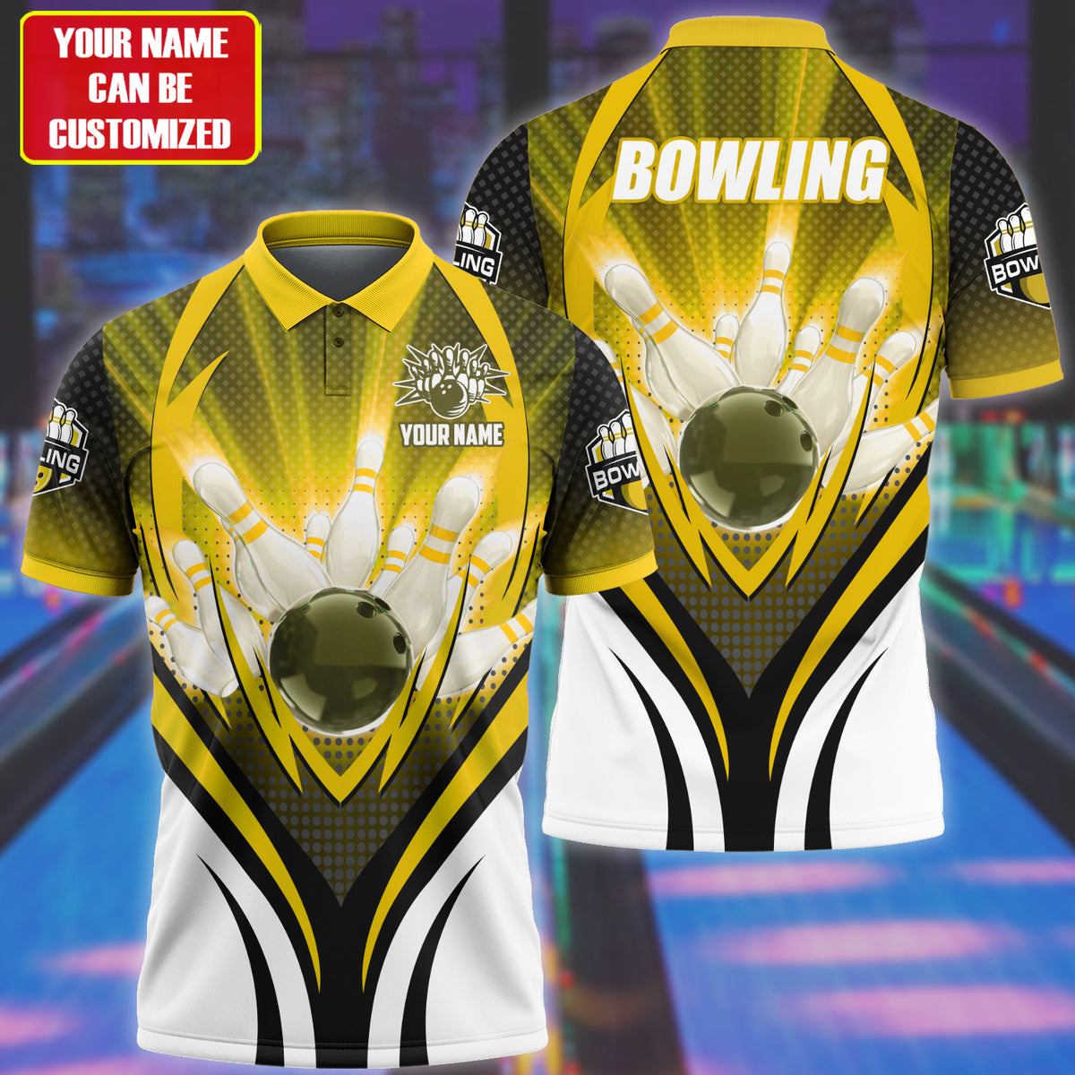 Personalized Name Bowling Player Yellow Version All Over Printed Unisex Shirt Q190403