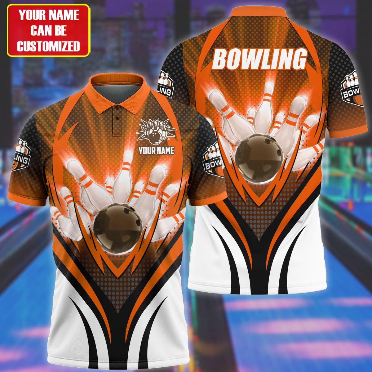 Personalized Name Bowling Player Orange Version All Over Printed Unisex Shirt Q190403