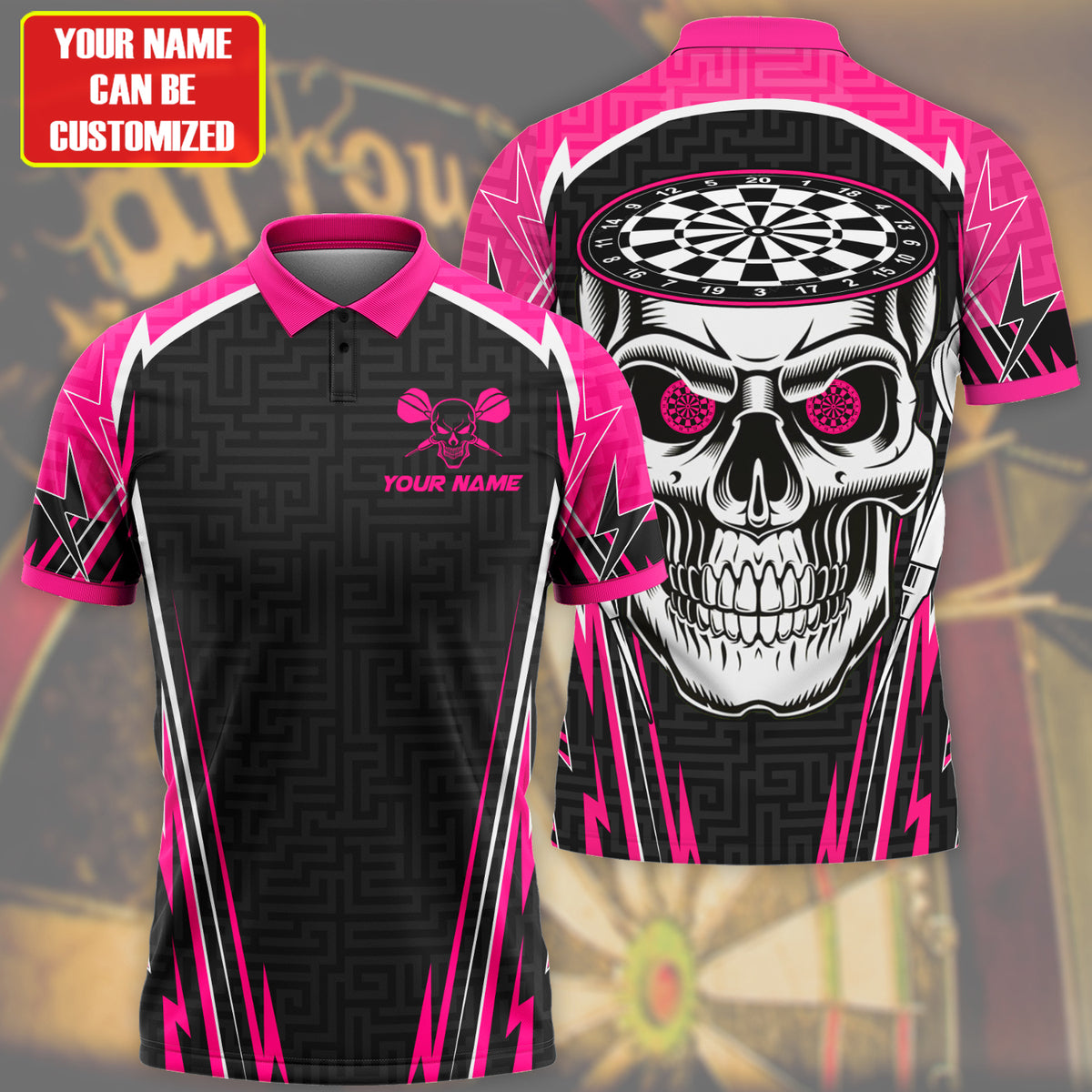 Personalized Name Pink Skull Darts Maze All Over Printed Unisex Shirt Q190503