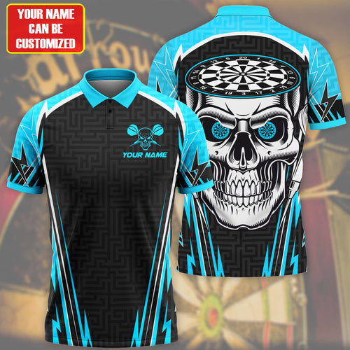 Personalized Name Teal Skull Darts Maze All Over Printed Unisex Shirt Q190503