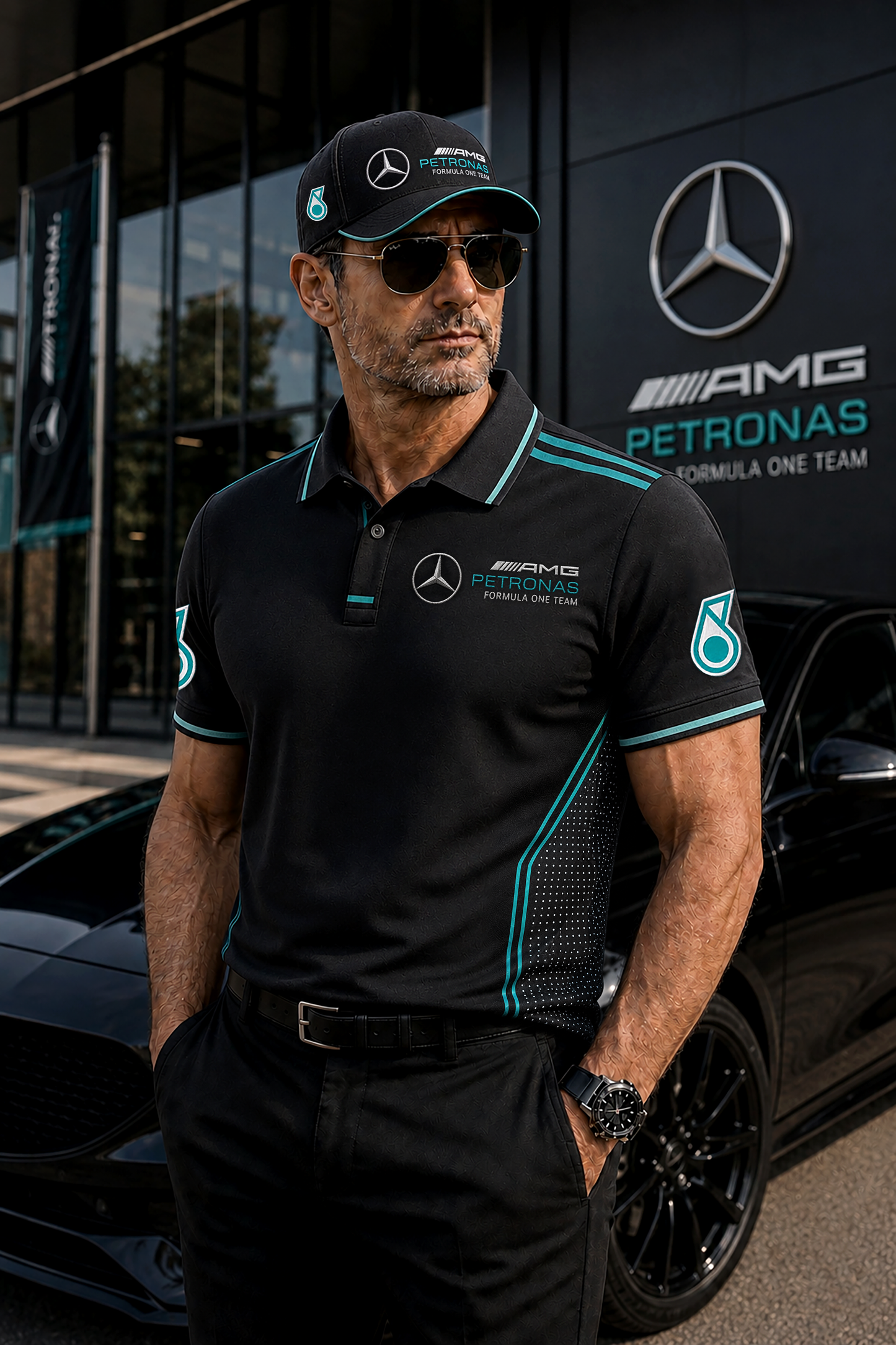 Personalized Merc AMG Petronas Sport Polo Shirt ( Included Cap )