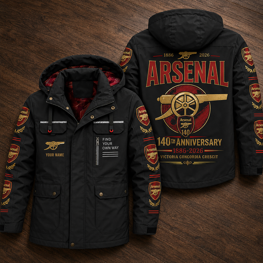 Personalized Arsenal 140TH Anniversary Windbreaker Hooded Jacket (1886-2026)