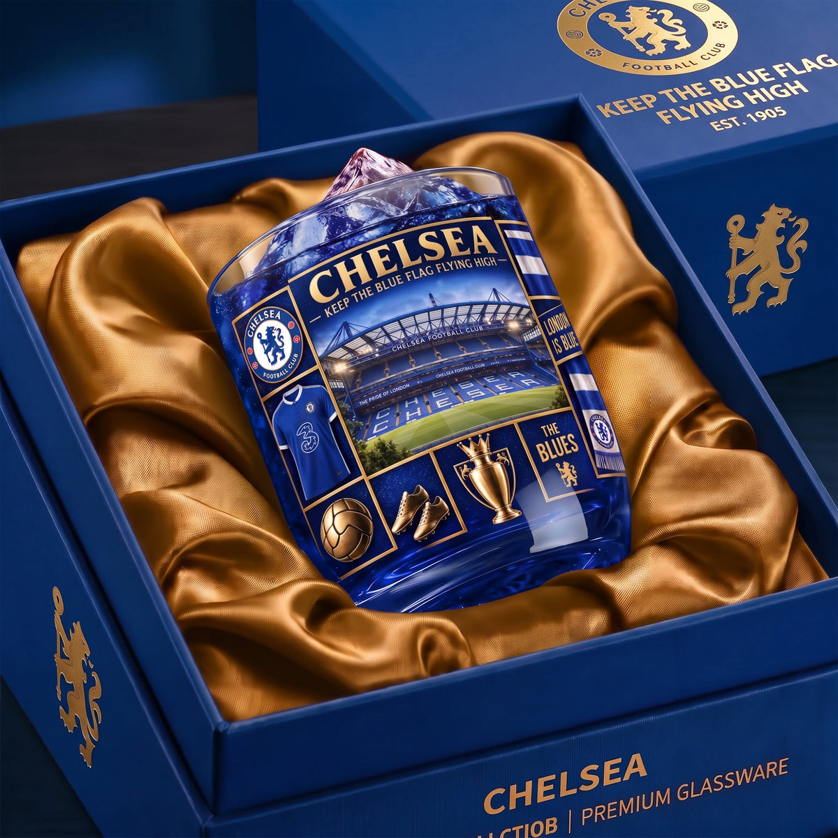 Personalized Chelsea The Blues Celebration Stadium Whisky , Chelsea Whiskey Glass, Holiday Gifts (Copy)