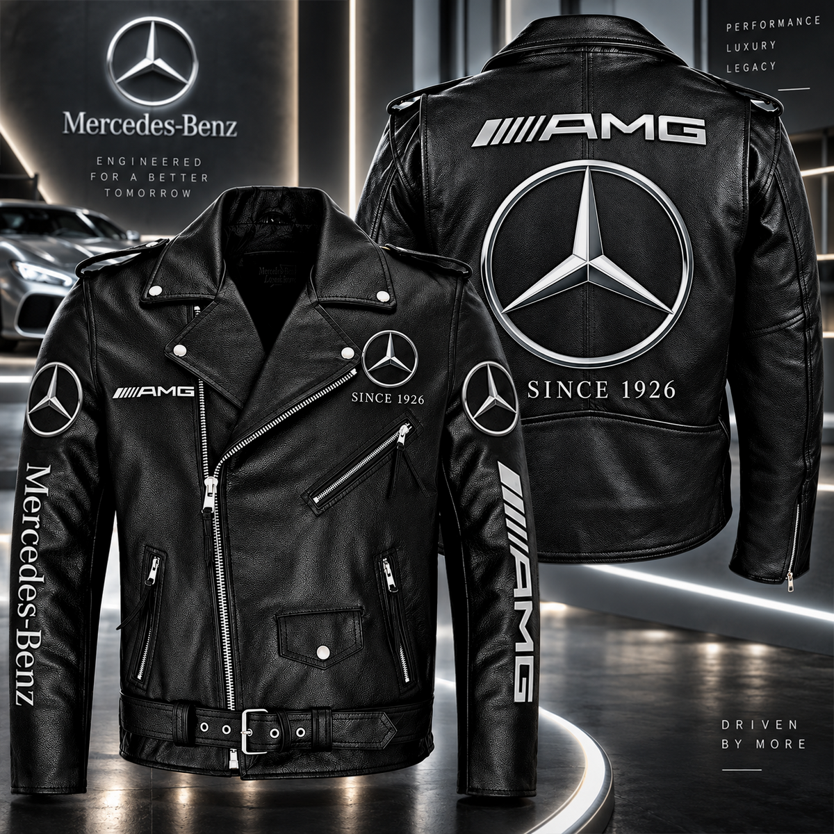 Merc AMG Since 1926 Zipper Vintage Leather Jacket