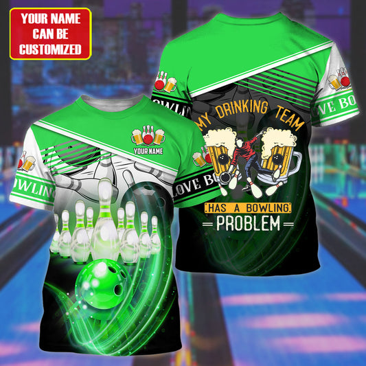 Personalized Name Green Bowling Drinking All Over Printed Unisex Shirt