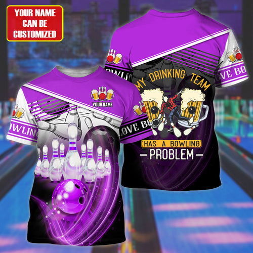 Personalized Name Purple Bowling Beer All Over Printed Unisex Shirt Q200908