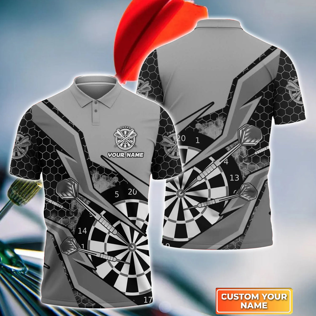 Personalized Name Black Cartoon Darts All Over Printed Unisex Shirt Q210302