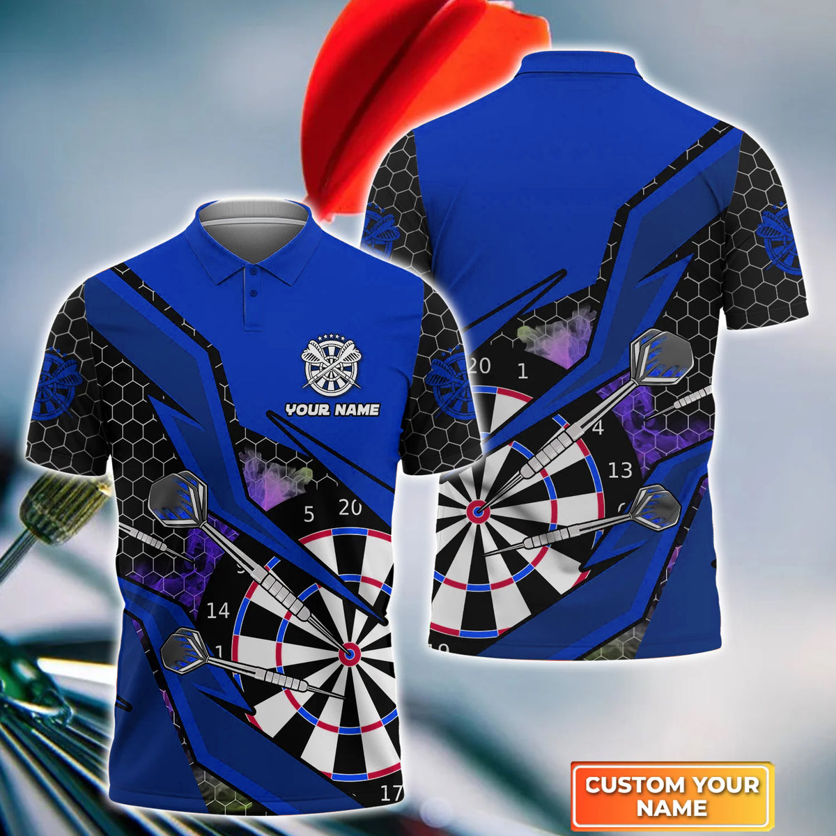 Personalized Name Blue Cartoon Darts All Over Printed Unisex Shirt Q210302