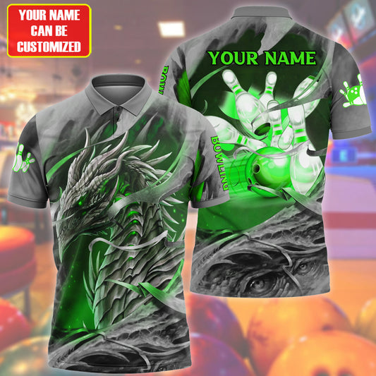 Personalized Name Green Dragon Bowling All Over Printed Unisex Shirt Q210501