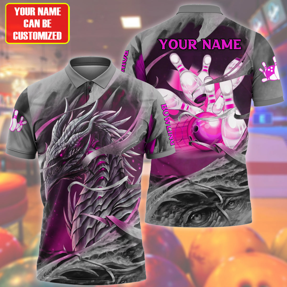 Personalized Name Pink Dragon Bowling All Over Printed Unisex Shirt Q210501