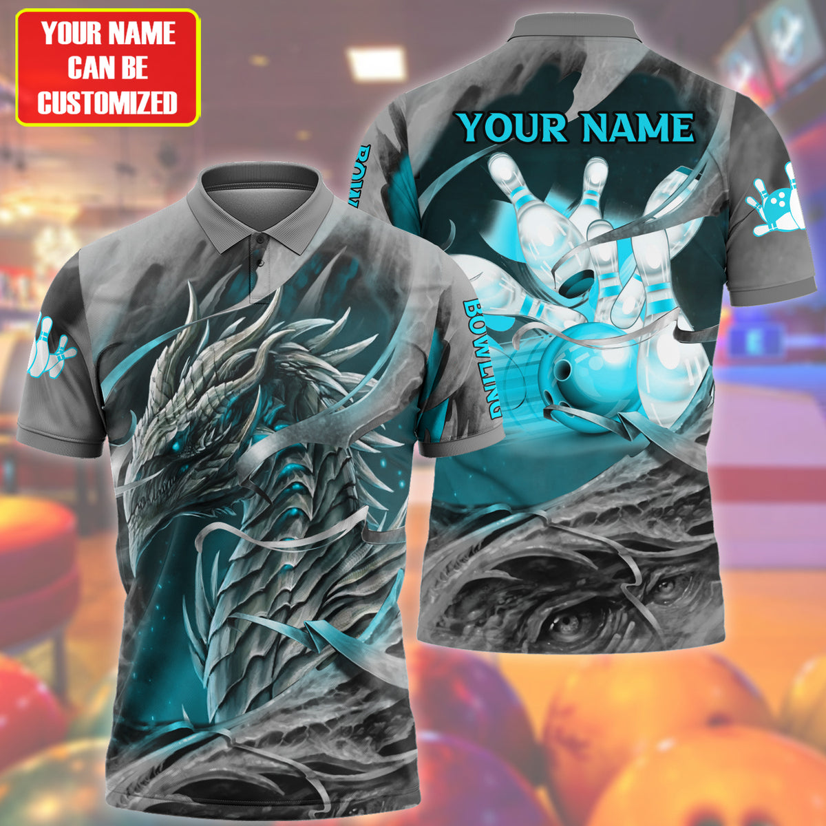 Personalized Name Teal Dragon Bowling All Over Printed Unisex Shirt Q210501