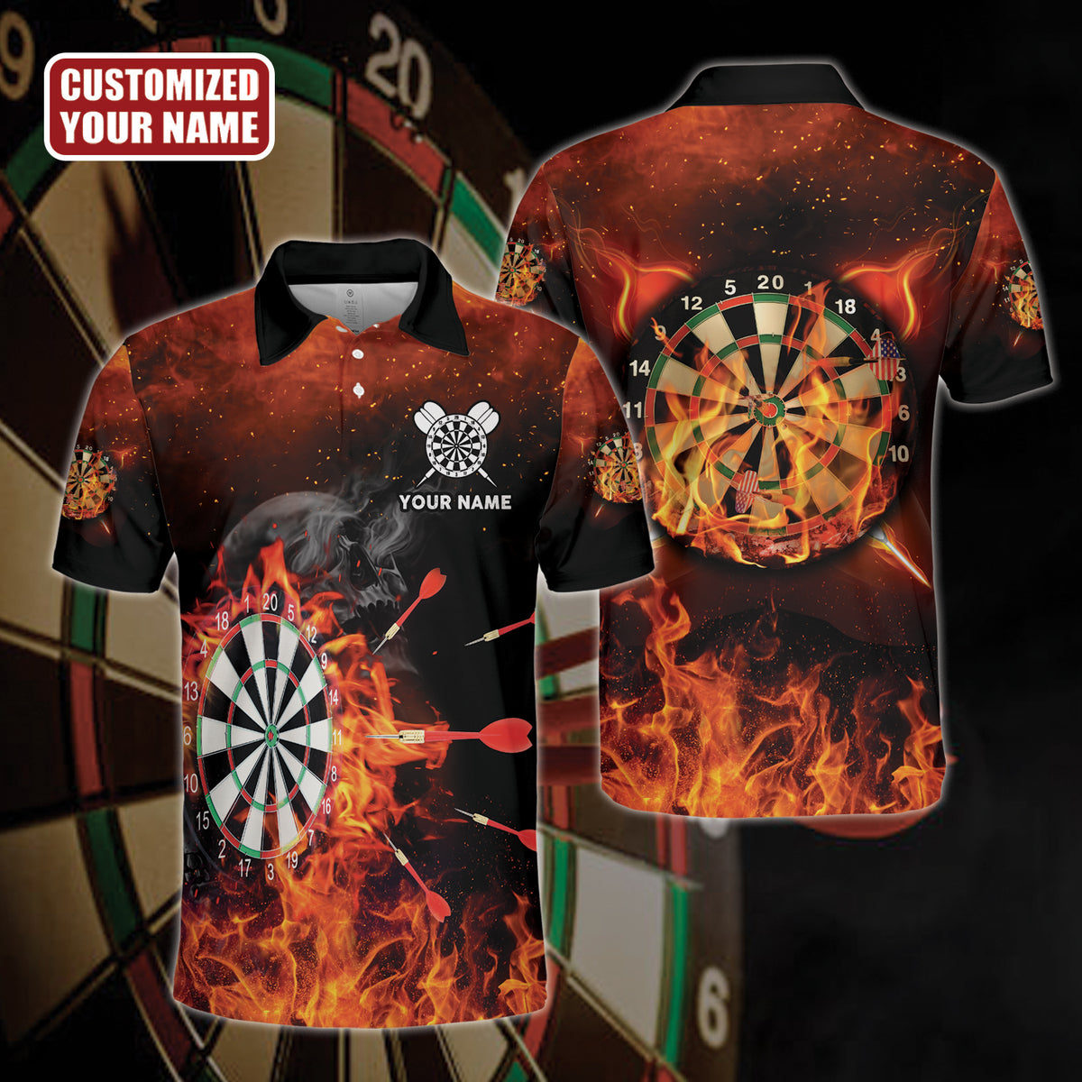 Personalized Name Darts Skull All Over Printed Unisex Shirt Q210901