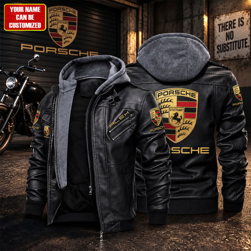 Personalized Pors 2026 Vintage Leather Jacket with Hood