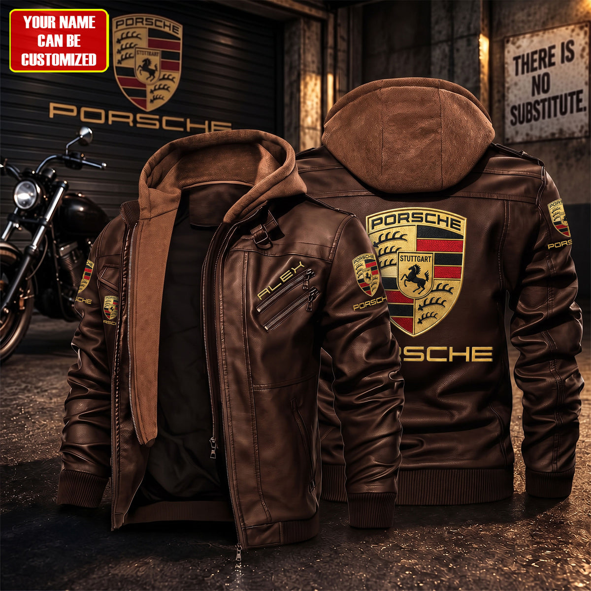 Personalized Pors 2026 Vintage Leather Jacket with Hood