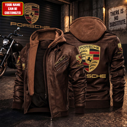 Personalized Pors 2026 Vintage Leather Jacket with Hood