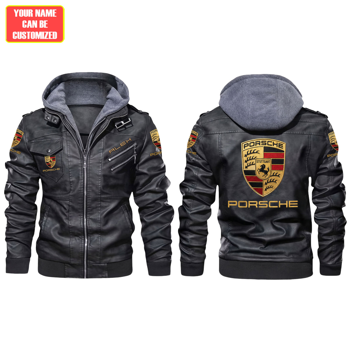 Personalized Pors 2026 Vintage Leather Jacket with Hood