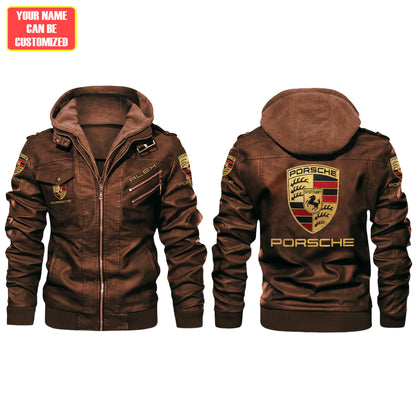 Personalized Pors 2026 Vintage Leather Jacket with Hood