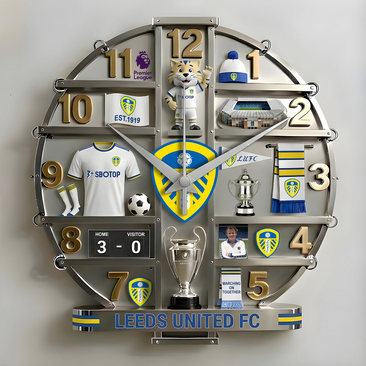 Leeds United Home Decorative 3D Visual Effect Acrylic Wall Clock