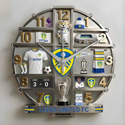 Leeds United Home Decorative 3D Visual Effect Acrylic Wall Clock