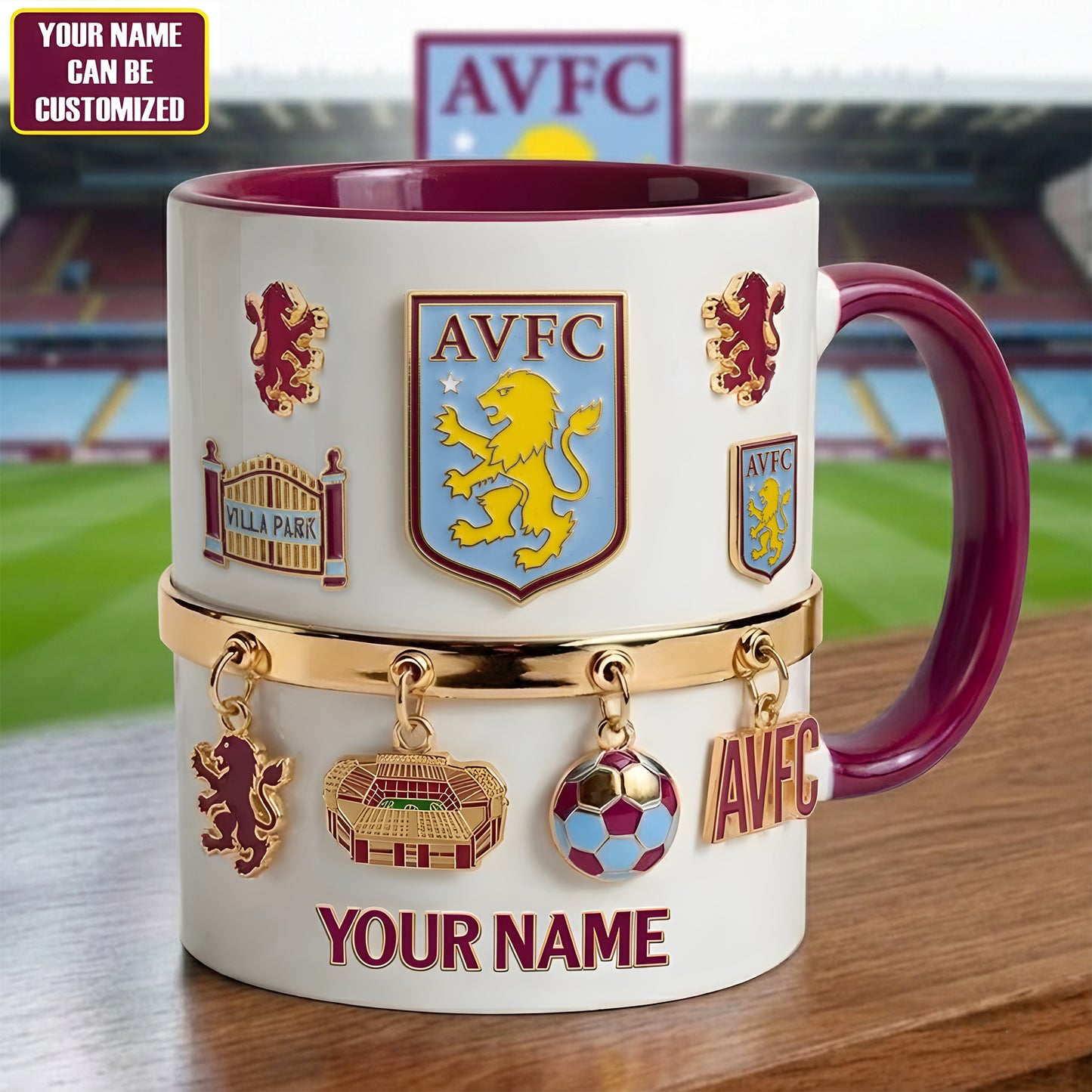 Personalized Aston Villa Stadium Accent Mug , Cream Mug Gifts , Holiday Gifts