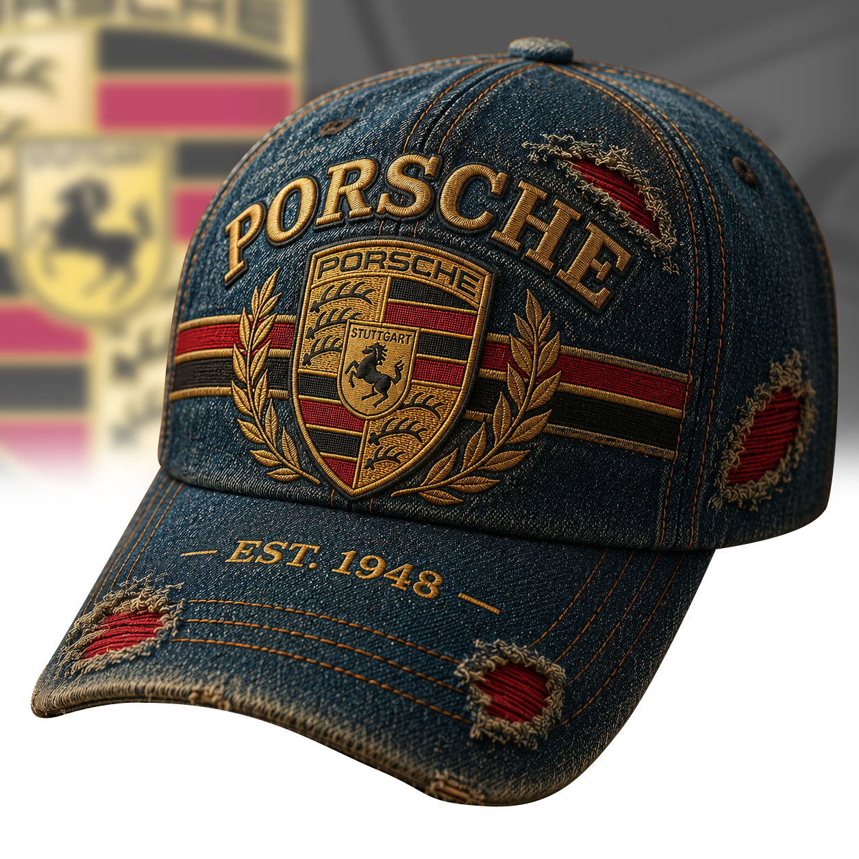 Pors EST 1948 Distressed Denim Classic Cap
