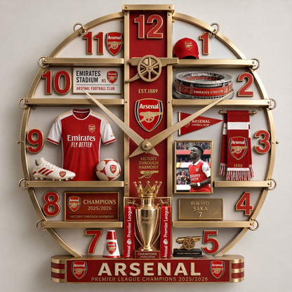 Arsenal 25/26 Home Decorative 3D Visual Effect Acrylic Wall Clock