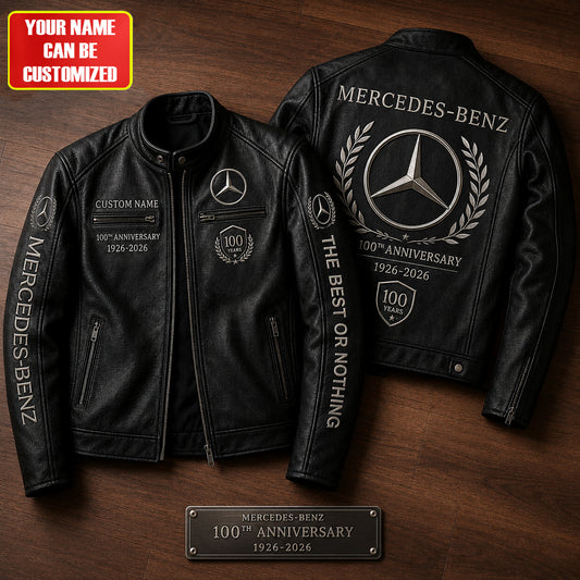 Personalized Merc 100TH Anniversary Premium Vintage Collar Leather Jacket (1926-2026)