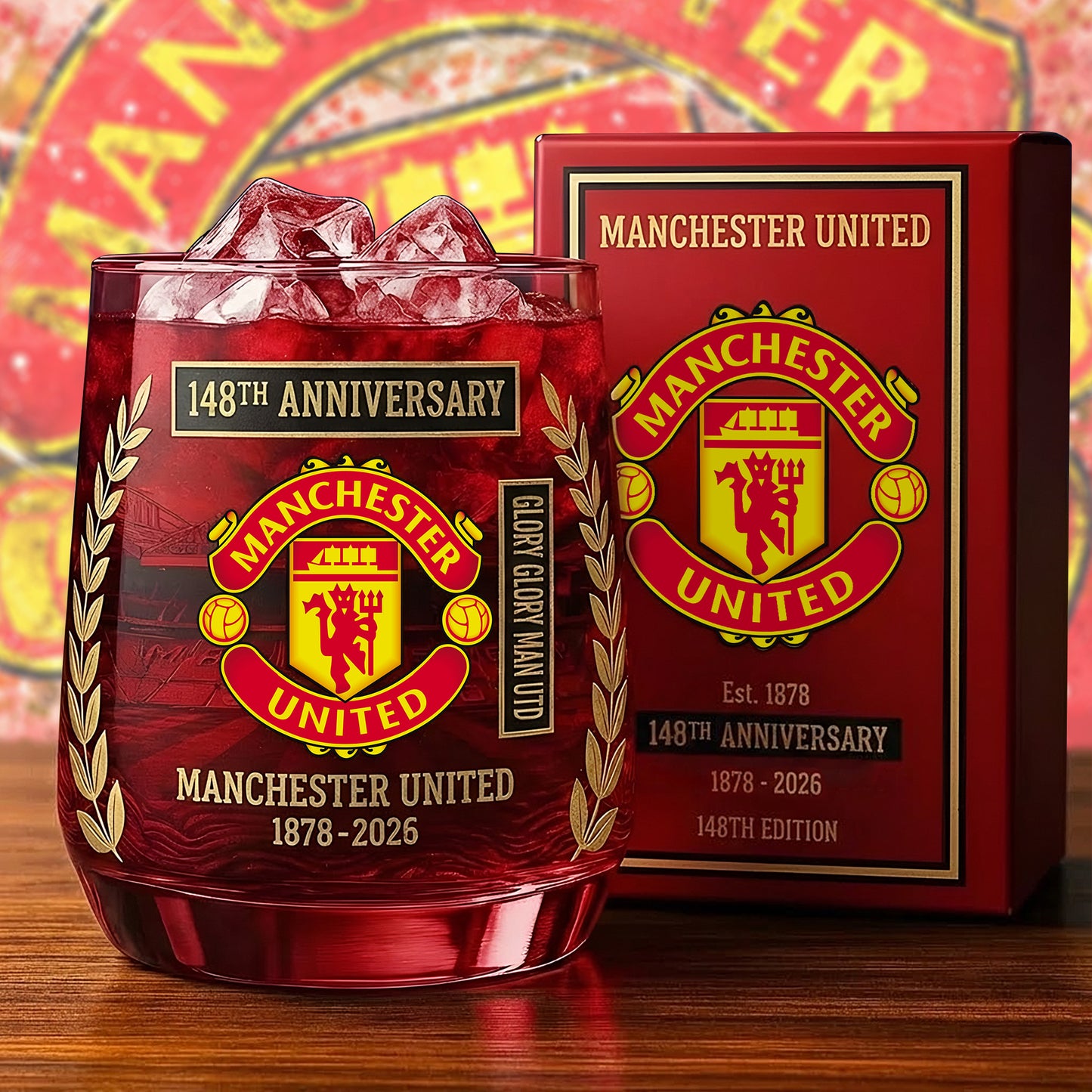 Personalized MU FC 148 Years Anniversary Whisky , MU Whiskey Glass, Holiday Gifts V8