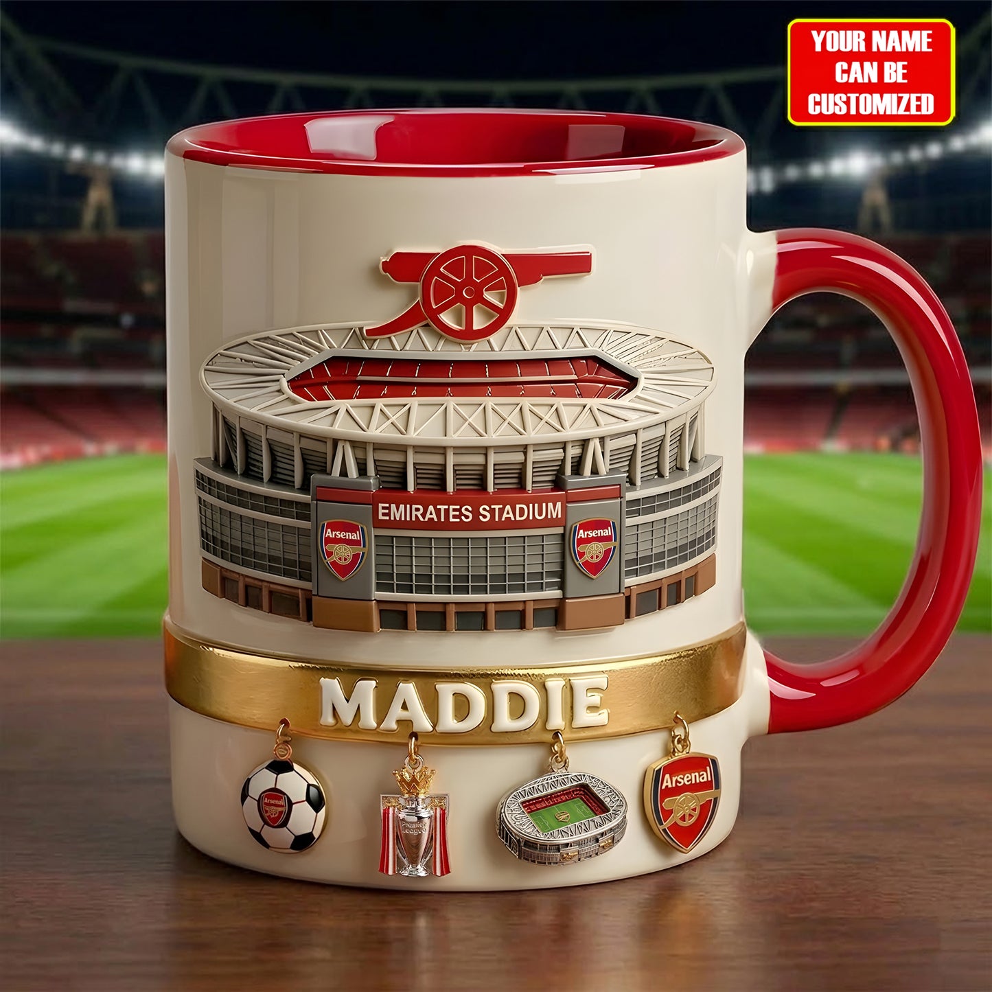 Personalized Arsenal Gunners Accent Mug , Cream Mug Gifts , Holiday Gifts