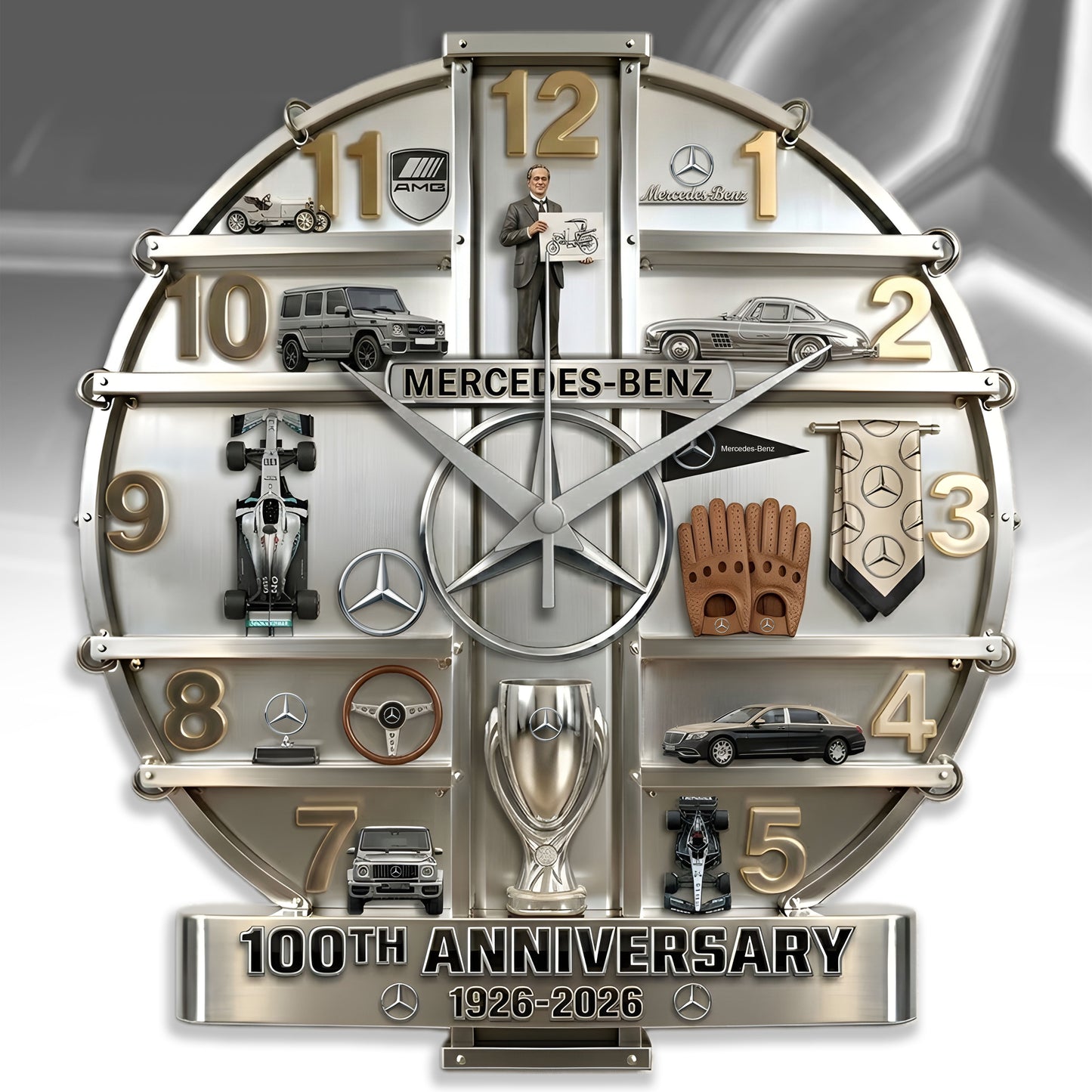 Merc 100th Anniversary Home Decorative 3D Visual Effect Acrylic Wall Clock (1926-2026)