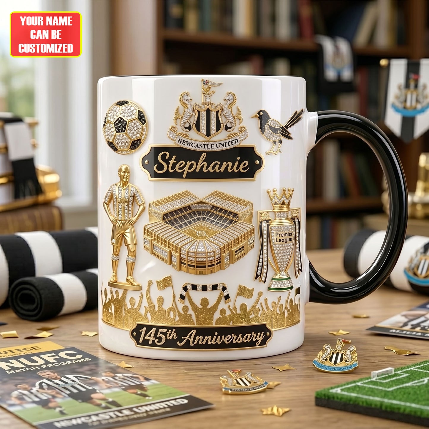 Personalized Newcastle Celebrate 145th Anniversary Accent Mug , Cream Mug Gifts , Holiday Gifts (1881-2026)