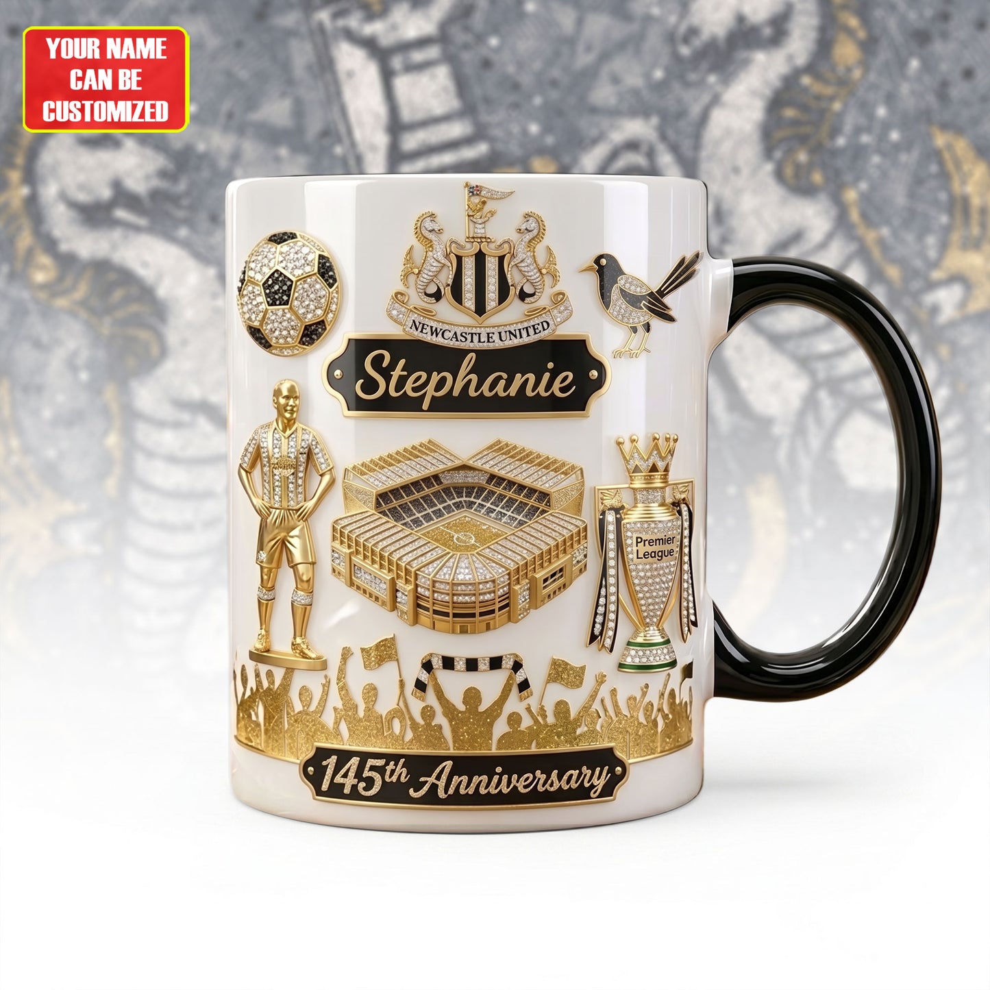 Personalized Newcastle Celebrate 145th Anniversary Accent Mug , Cream Mug Gifts , Holiday Gifts (1881-2026)