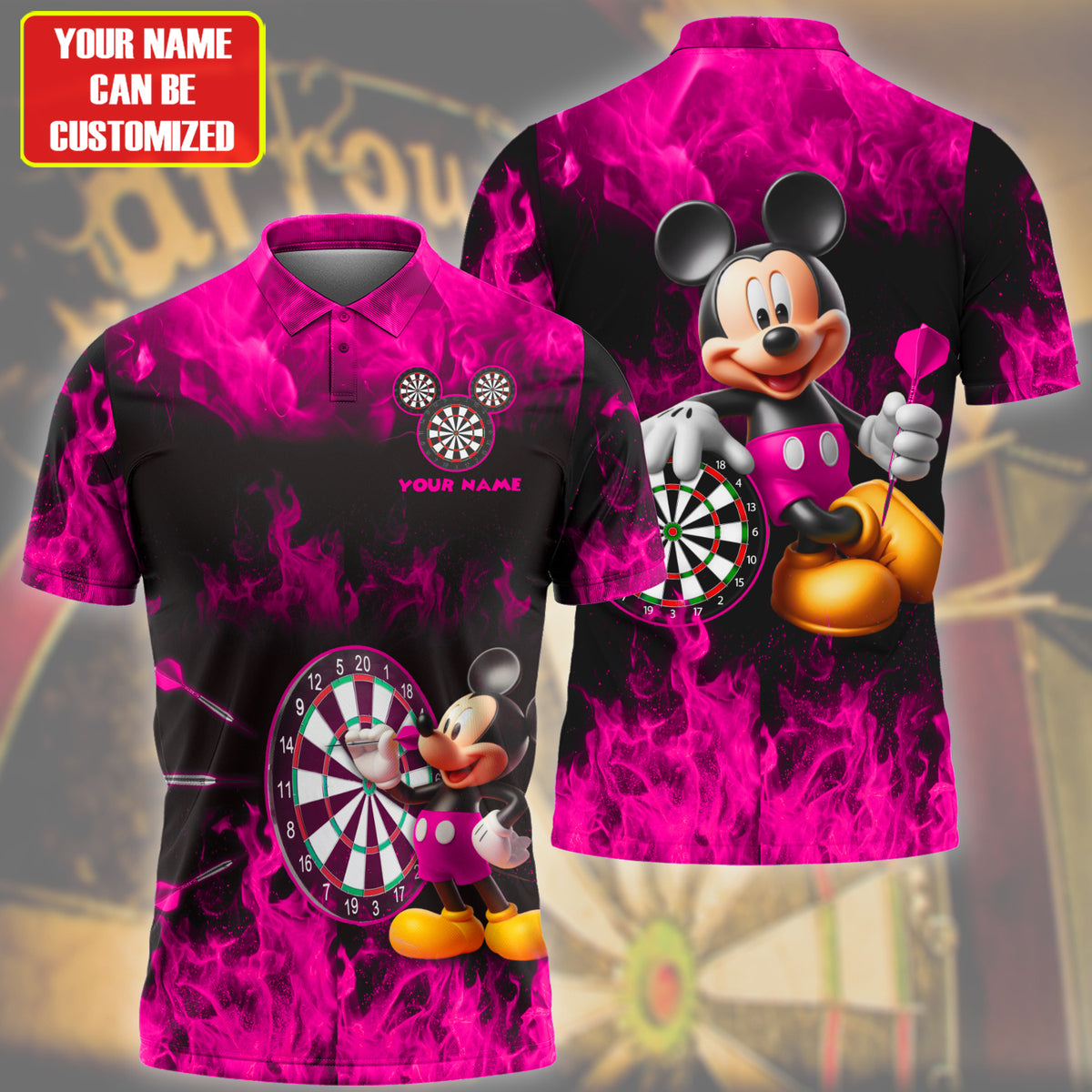 Personalized Name Mk Darts Fire Pink Version All Over Printed Unisex Shirt Q230402
