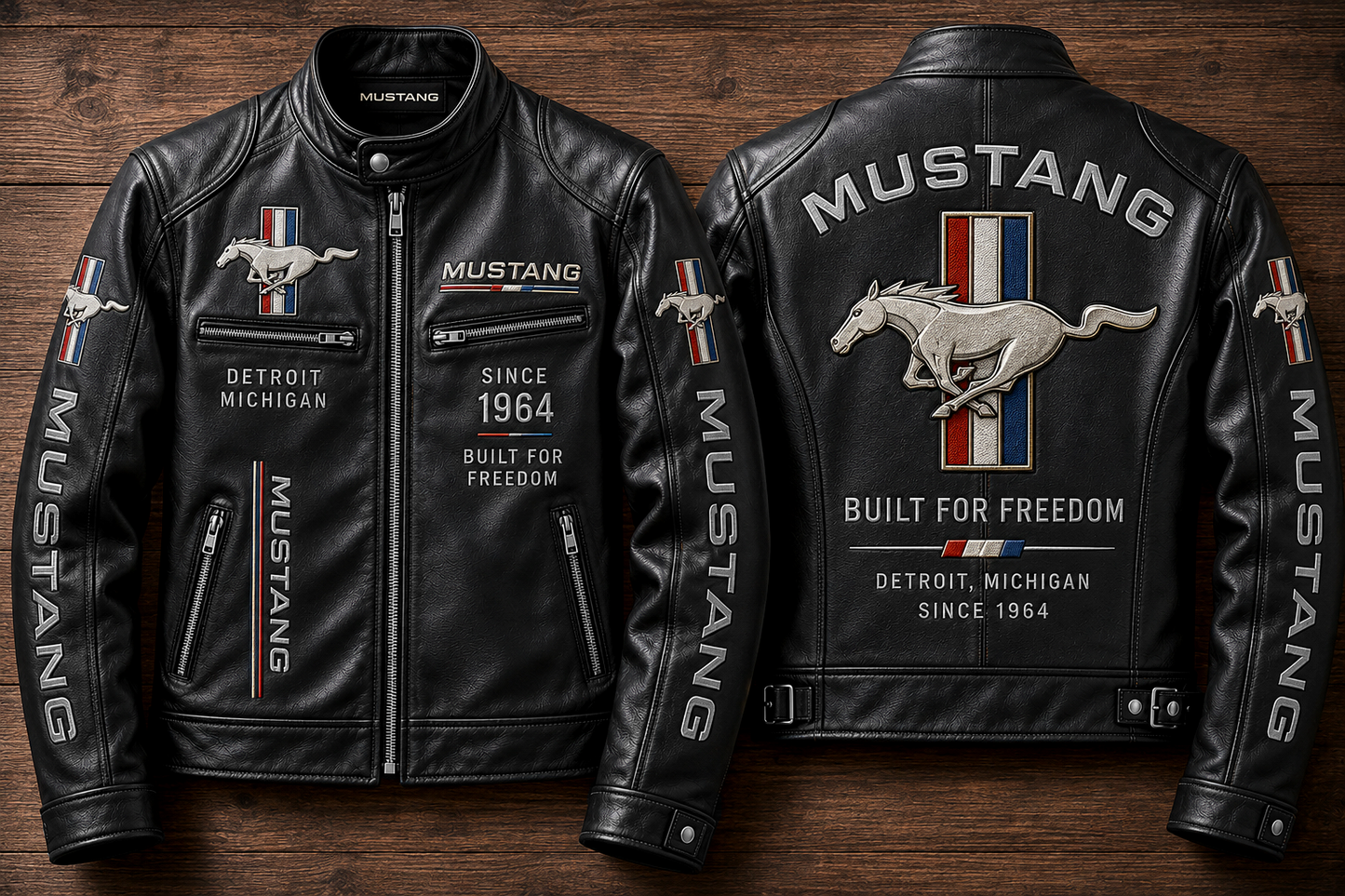 F Mustang Since 1964 Vintage Collar Leather Jacket