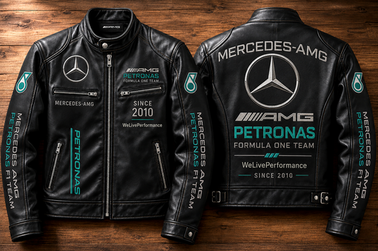 Merc AMG Petronas Since 2010 Vintage Collar Leather Jacket