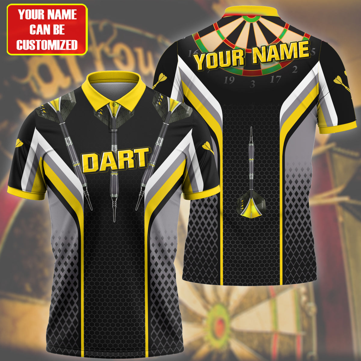 Personalized Name Yellow Darts Q7 All Over Printed Unisex Shirt Q230905